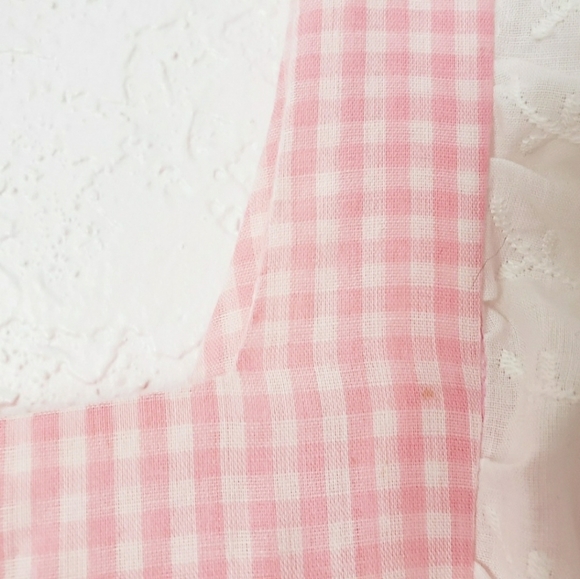 70s Vintage Pink Lace Gingham Boho Prairie Dress - Picture 7 of 8